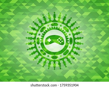 Videospielsymbol in grünem Mosaikemblem. 