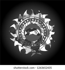 video game icon inside grey camouflage texture