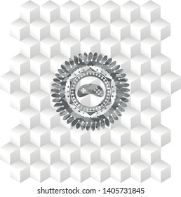 video game icon inside grey emblem with cube white background