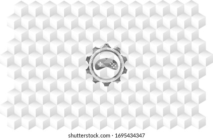 icono de videojuego dentro de una placa gris con fondo blanco de cubo geométrico