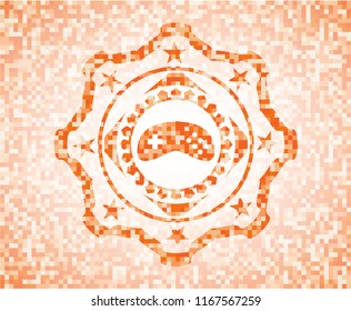 video game icon inside orange tile background illustration. Square geometric mosaic seamless pattern with emblem inside.