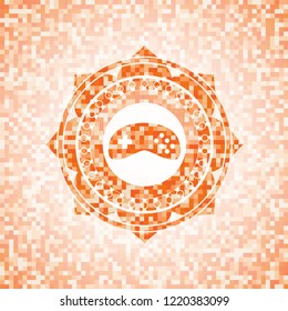 video game icon inside orange tile background illustration. Square geometric mosaic seamless pattern with emblem inside.