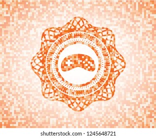 video game icon inside orange tile background illustration. Square geometric mosaic seamless pattern with emblem inside.