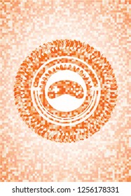 video game icon inside orange mosaic emblem with background