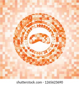 video game icon inside orange mosaic emblem with background