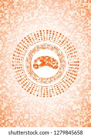 video game icon inside orange mosaic emblem