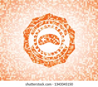 video game icon inside orange tile background illustration. Square geometric mosaic seamless pattern with emblem inside.