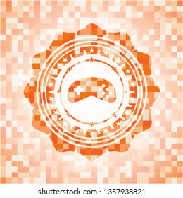 video game icon inside orange tile background illustration. Square geometric mosaic seamless pattern with emblem inside.