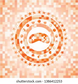 video game icon inside orange tile background illustration. Square geometric mosaic seamless pattern with emblem inside.