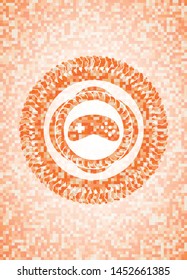 video game icon inside orange mosaic emblem with background