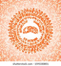 video game icon inside orange mosaic emblem