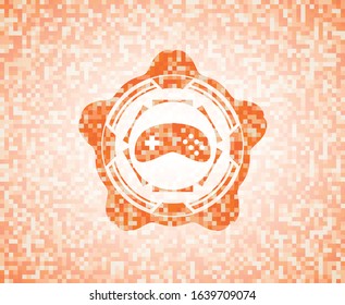 video game icon inside orange tile background illustration. Square geometric mosaic seamless pattern with emblem inside.