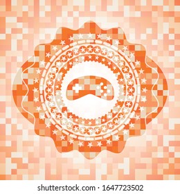 video game icon inside orange tile background illustration. Square geometric mosaic seamless pattern with emblem inside.