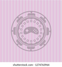 video game icon inside pink emblem. Vintage.
