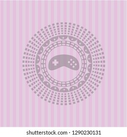 video game icon inside pink emblem. Vintage.