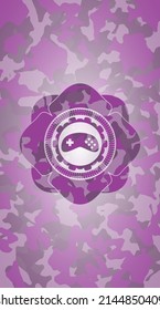 video game icon inside pink and purple camouflage texture. 