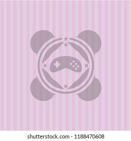 video game icon inside realistic pink emblem