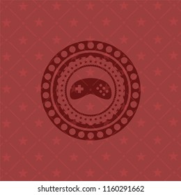video game icon inside red emblem. Retro