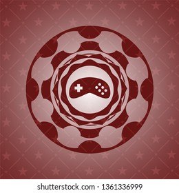 video game icon inside red emblem. Retro