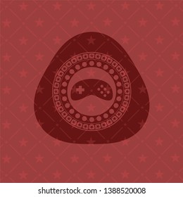 video game icon inside red emblem. Retro