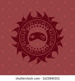 video game icon inside red emblem. Retro