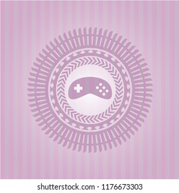 video game icon inside retro pink emblem