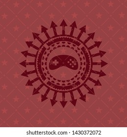video game icon inside retro red emblem