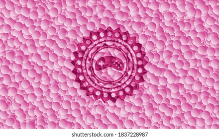 video game icon inside retro style pink emblem with bubbles background. Vector Illustration. Detailed. 