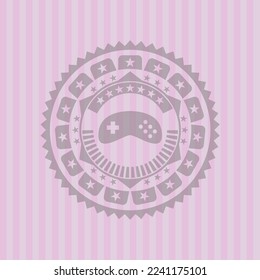 video game icon inside retro style pink emblem. Elegant design. 
