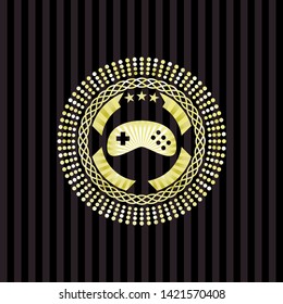 video game icon inside shiny emblem