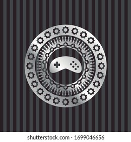 video game icon inside silver shiny badge