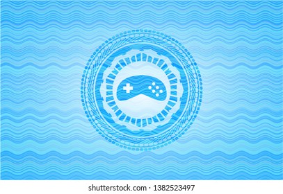 video game icon inside water wave concept emblem background.