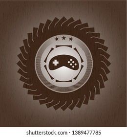 video game icon inside wood emblem. Vintage.
