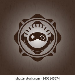 video game icon inside wooden emblem. Vintage.