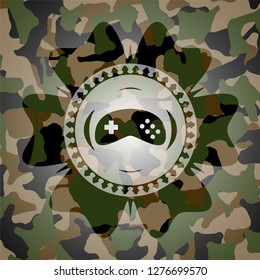 video game icon on camo texture