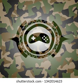 video game icon on camo pattern