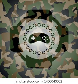 video game icon on camo pattern