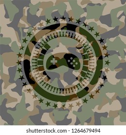 video game icon on camouflaged texture