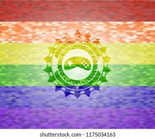 video game icon on mosaic background with the colors of the LGBT flag