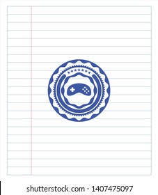 video game icon pen effect. Blue ink. Vector Illustration. Detailed.