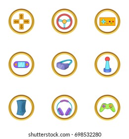 Video game icon set. Cartoon style set of 9 video game vector icons for web isolated on white background