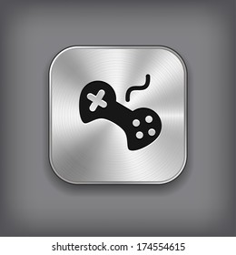 Video game icon - vector metal app button with shadow