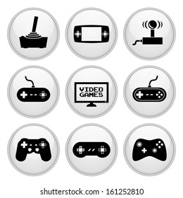 Video Game Icons Glossy White Button Icon Set