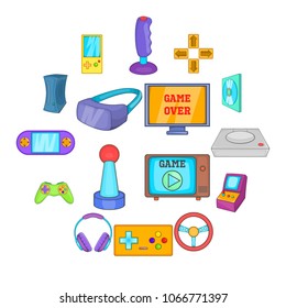 Video game icons set in cartoon style. Game controllers set collection vector illustration