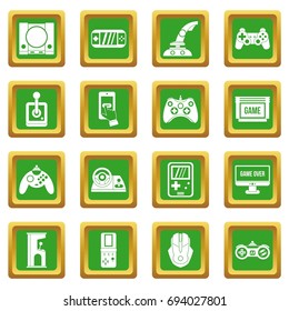 Video game icons set in green color isolated vector illustration for web and any design