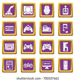 Video game icons set in purple color isolated vector illustration for web and any design