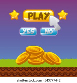 video game interface with gold coins and stars icon. colorful design. vector illustration