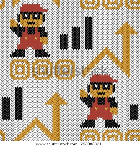 Video game jacquard knitted seamless pattern. Trendy 8 bit style. Vector illustration