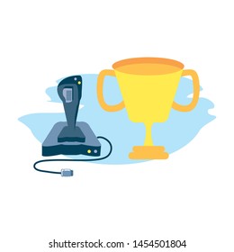 video game joystick control with trophy cup