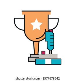 video game joystick control with trophy cup vector illustration design